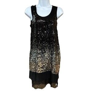BCBG BLACK Dress sz XXS Gold Ombre Sequin Lace Sleveless SILK Shell party NWOT